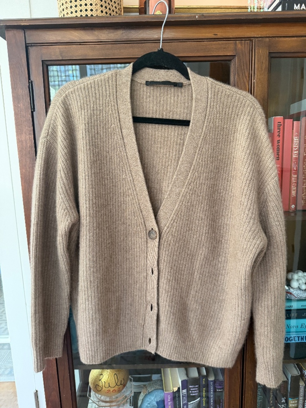 Jenni Kayne Cropped Cashmere Cocoon Cardigan Size S Undyed Stone Tan